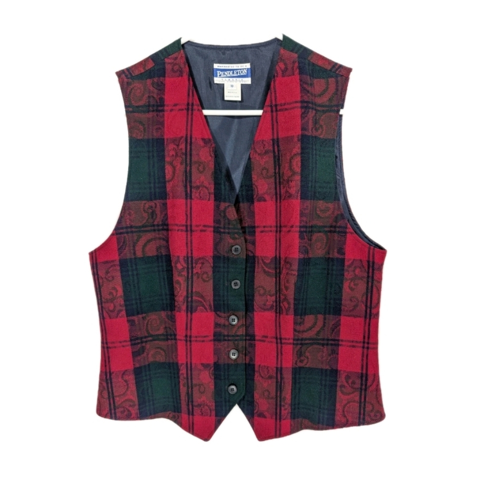 Vintage Pendleton Wool Vest sz 10 Women Plaid Top Classic style button vtg